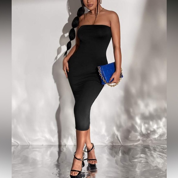 Elegant Gray Strapless Midi Dress - Picture 4 of 14